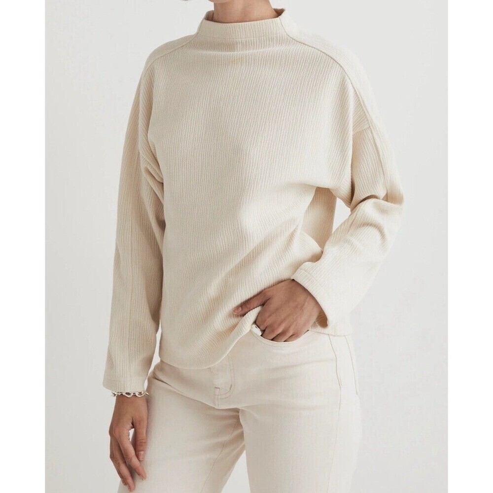 Madewell Striped Jacquard Funnelneck Top N0517 Antique Cream Pullover Womens M